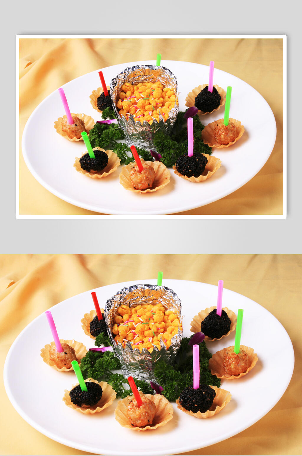 灌汤双色墨鱼球食物图片素材
