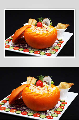 招牌南瓜焗海鲜饭食品图片