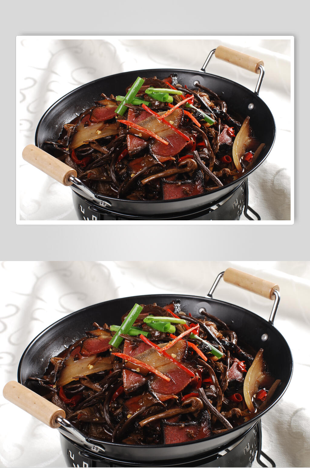 腊味干锅茶树菇食物摄影图片素材