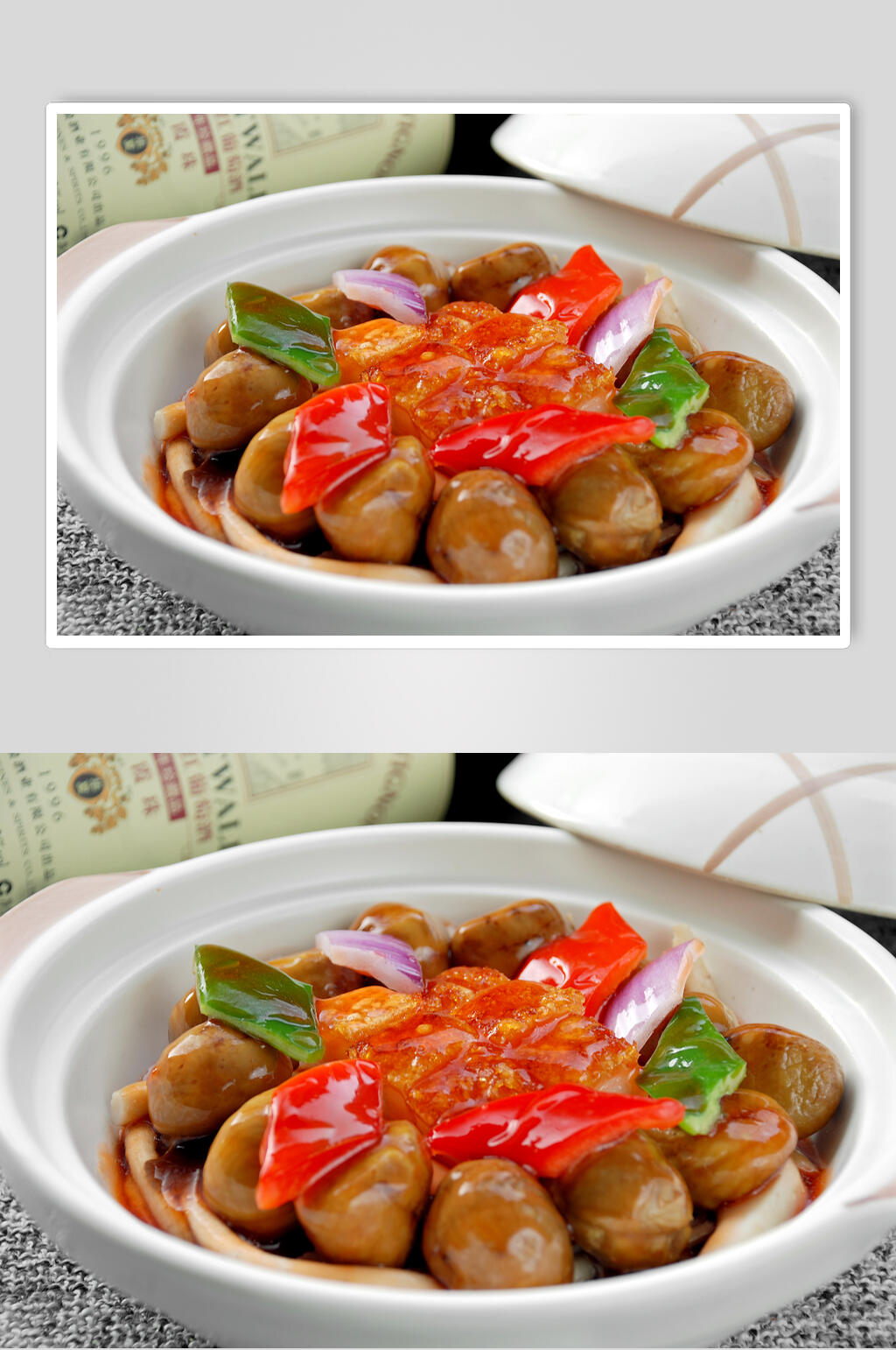 烧肉汁栗子菇煲餐饮高清图片素材