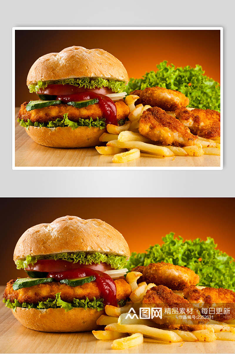 招牌汉堡鸡肉卷鸡块食物高清图片素材
