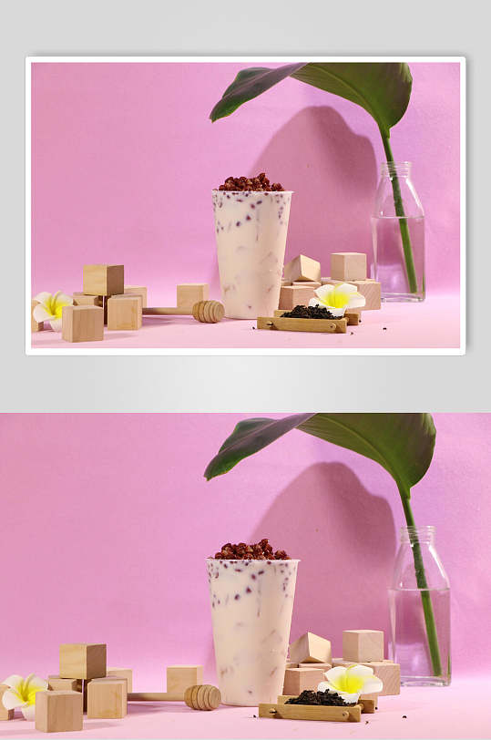 紫色夏日清凉奶茶场景摄影图
