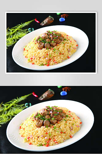 铁板鹅肝炒饭食物图片