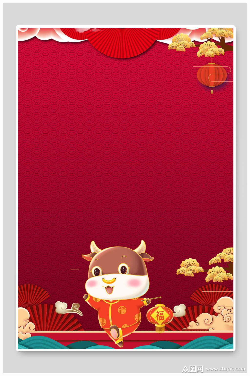 牛红色新年春节背景素材