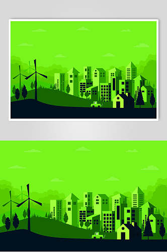 绿色城市环保插画素材