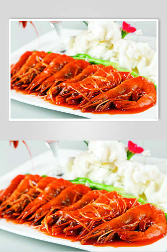 雪山油焖大虾食物摄影图片