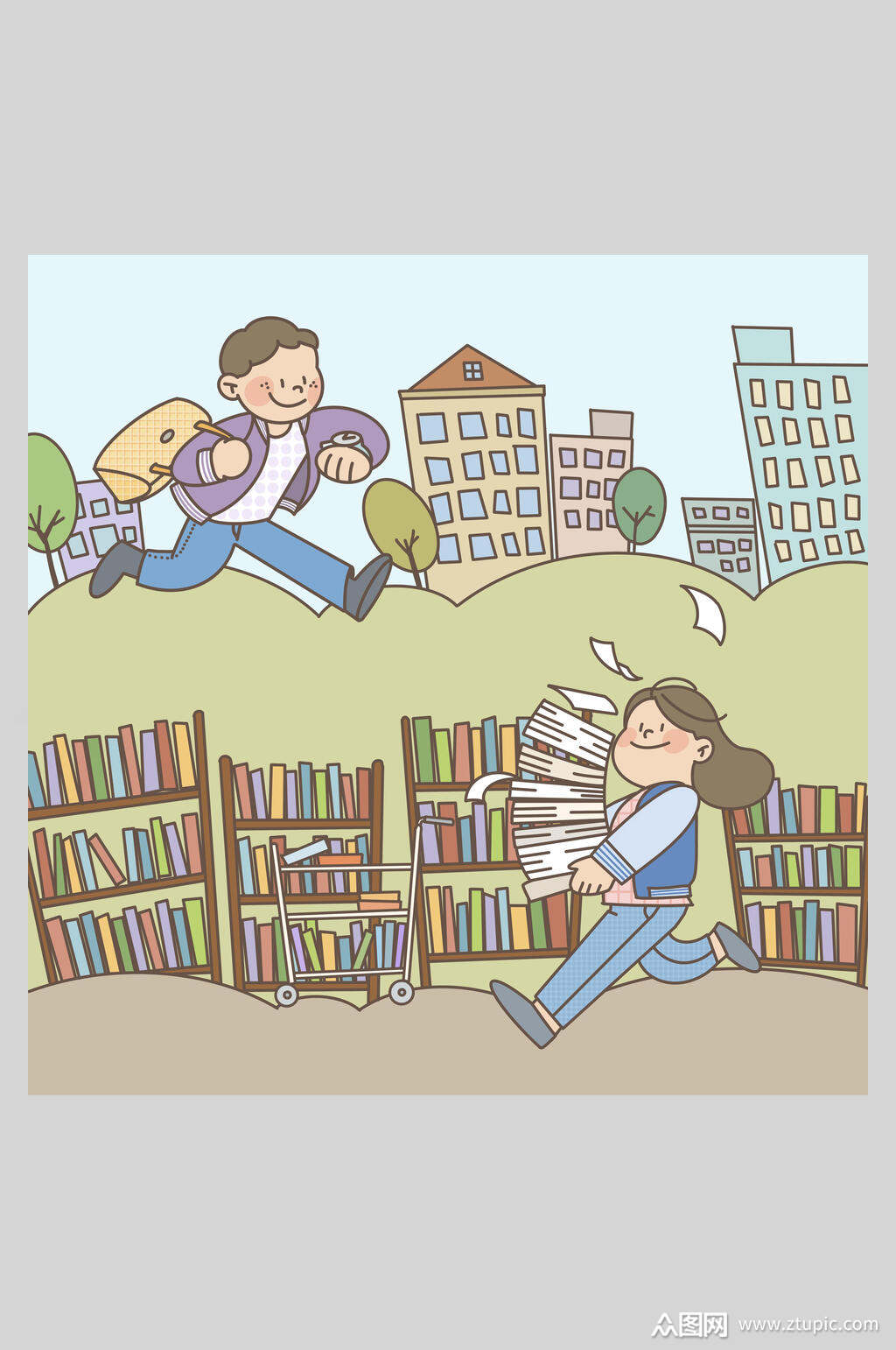 学生放学人物插画素材