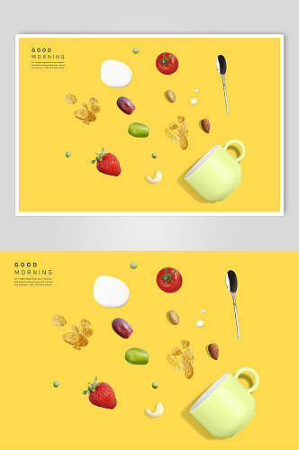黄色创意水果早餐海报素材