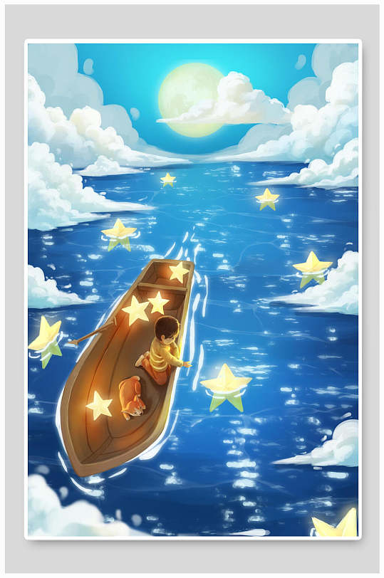 梦境唯美卡通动画小清新插画