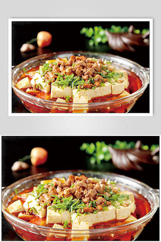 肉沫麻婆豆腐食物摄影图片