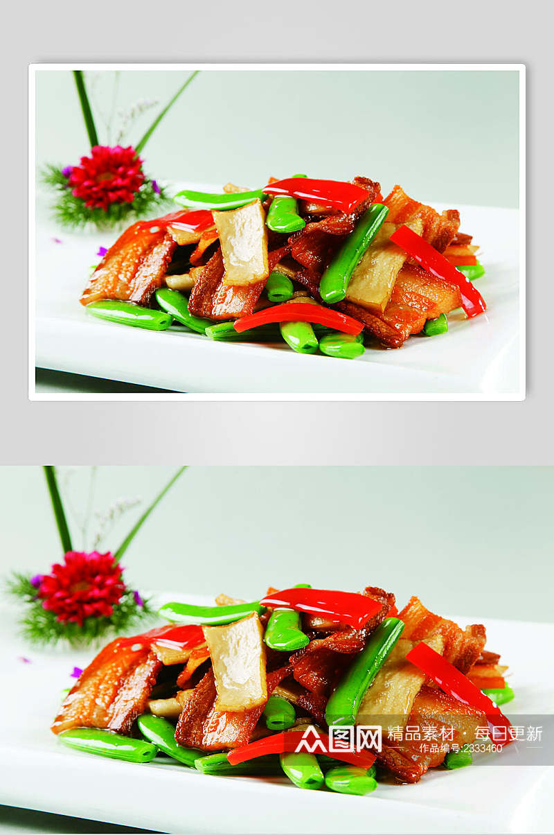 鲍菇龙豆炒咸肉摄影图片素材
