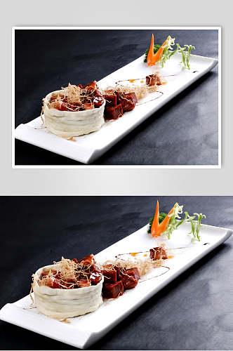 日式雪花牛肉粒餐饮食物图片