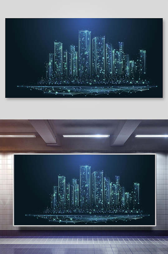 深蓝城市科技背景素材展板