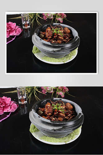 石锅茶菇鸡食品高清图片
