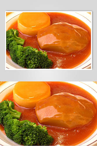 鲍汁金瓜百灵菇食品高清图片