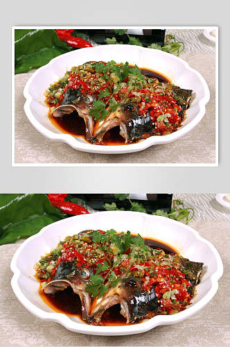 招牌剁椒蒸鱼头食品菜摄影图片