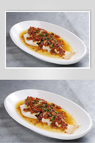 腊八酱蒸红鳟鱼摄影图片