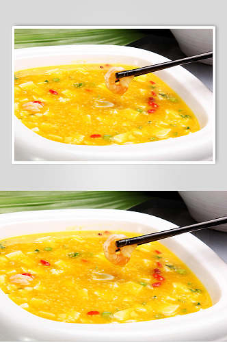黄金海鲜粥食品摄影图片