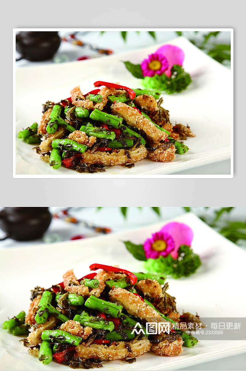 雪菜豆角炒鸡排餐饮摄影图片素材