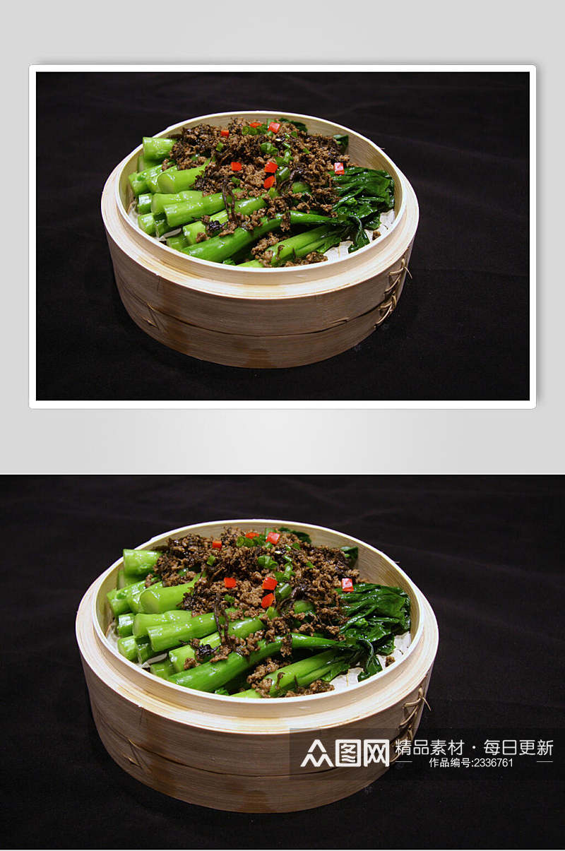 橄榄菜肉末蒸菜心食品菜摄影图片素材