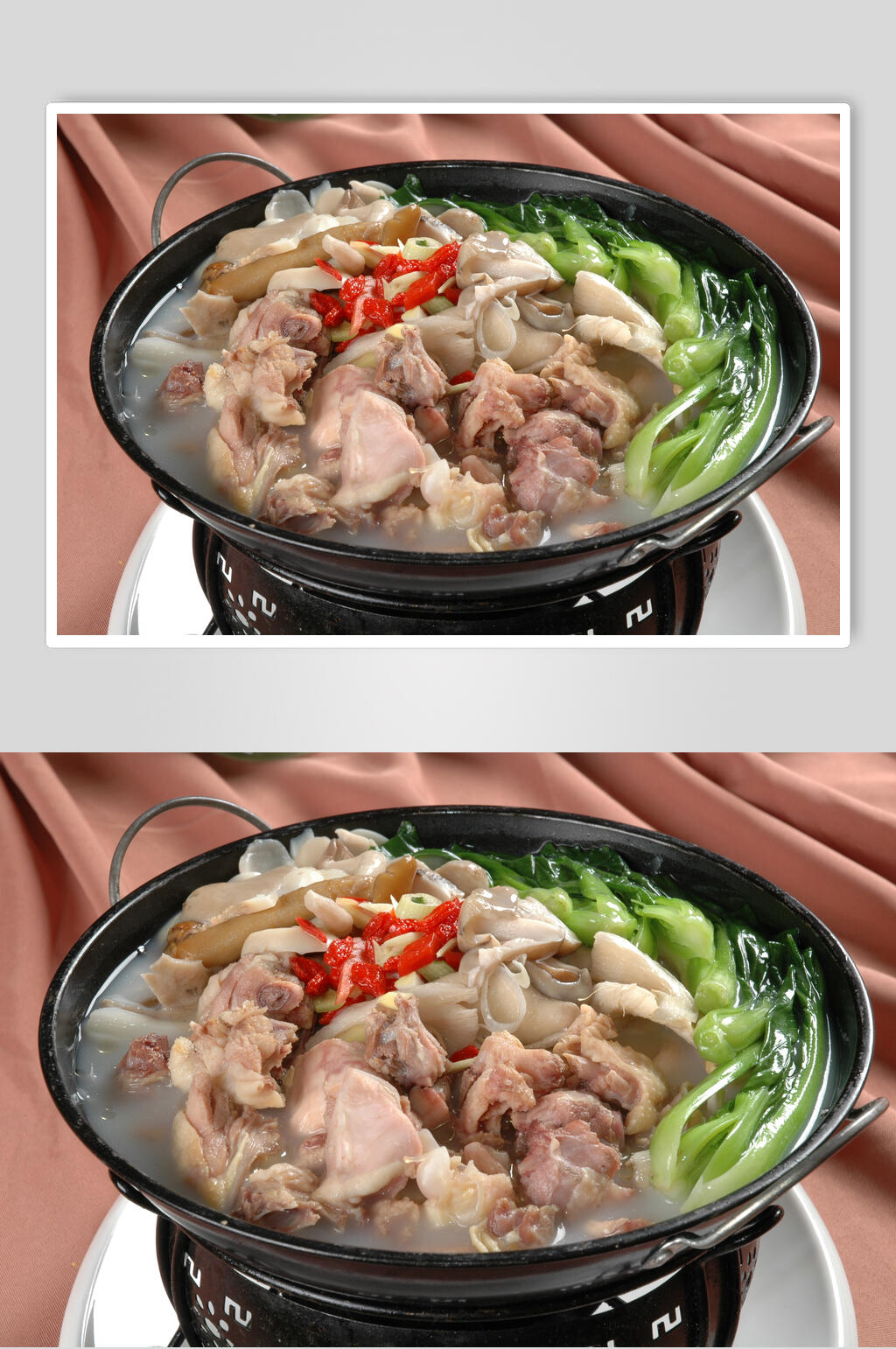 锅仔小鸡炖蘑菇元例美食图片素材