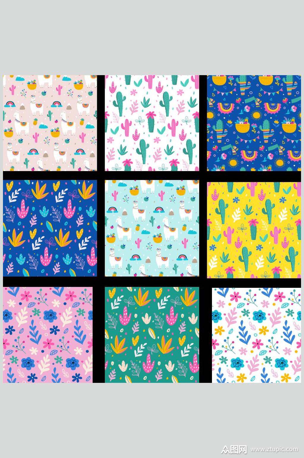 碎花卡通鲜艳动植物矢量素材