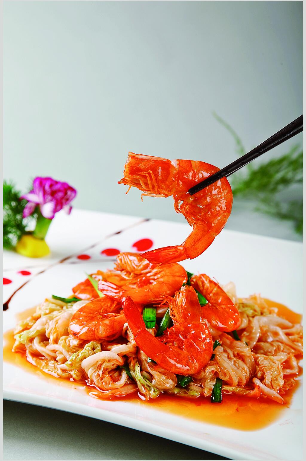 松菜炒大虾饮高清图片素材