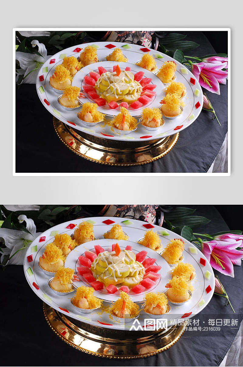 热金丝沙拉虾食品高清图片素材