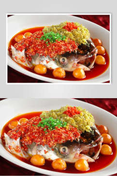 剁椒蒸双味鱼头食品菜摄影图片