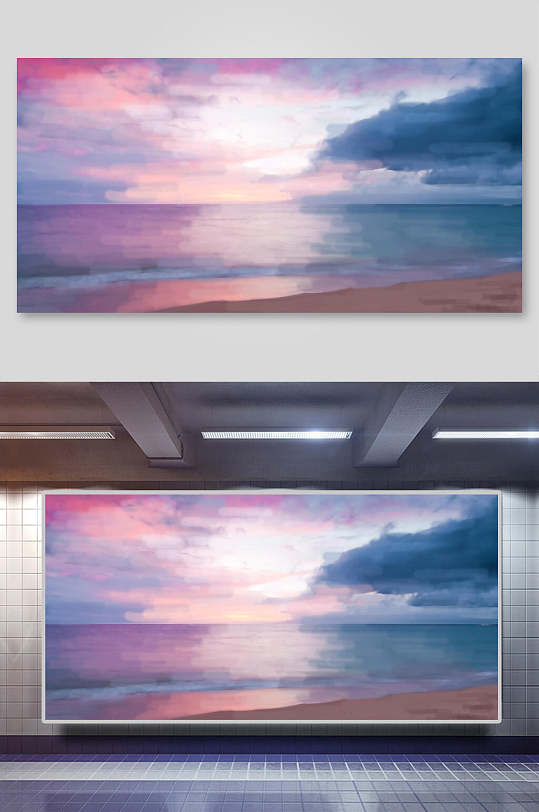 清新渐变色手绘风创意情侣插画素材