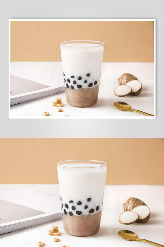清新香芋珍珠奶茶摄影图