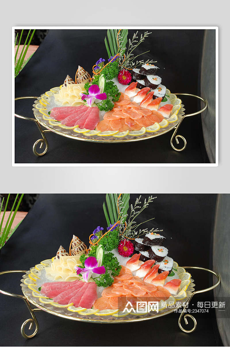 新鲜美味海鲜刺身拼盘食品摄影图片素材