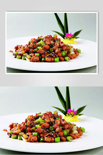 橄榄肉炒四季豆食物高清图片