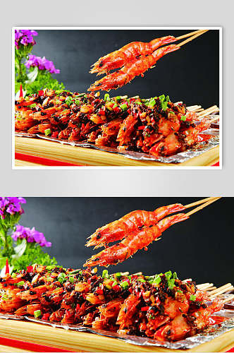 串烧大虾食物摄影图片