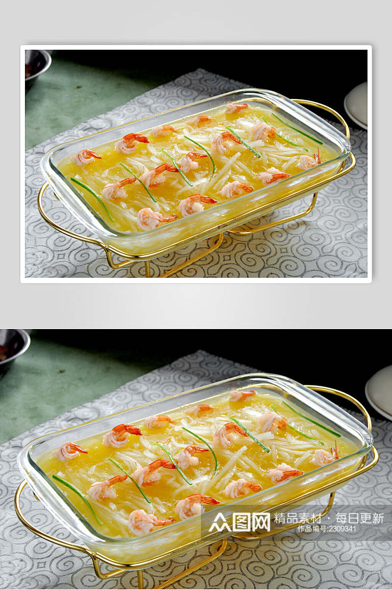 浓汤芥菜煮虾球摄影图片素材