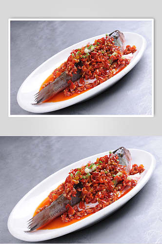 香辣剁椒蒸鲈鱼食品菜摄影图片
