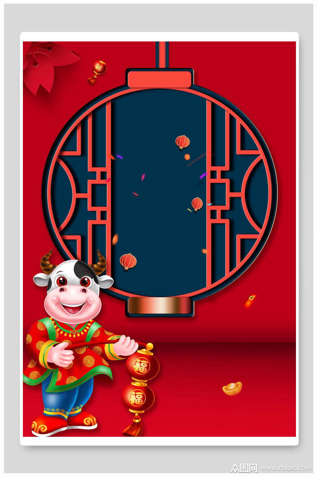 红色牛新年春节背景