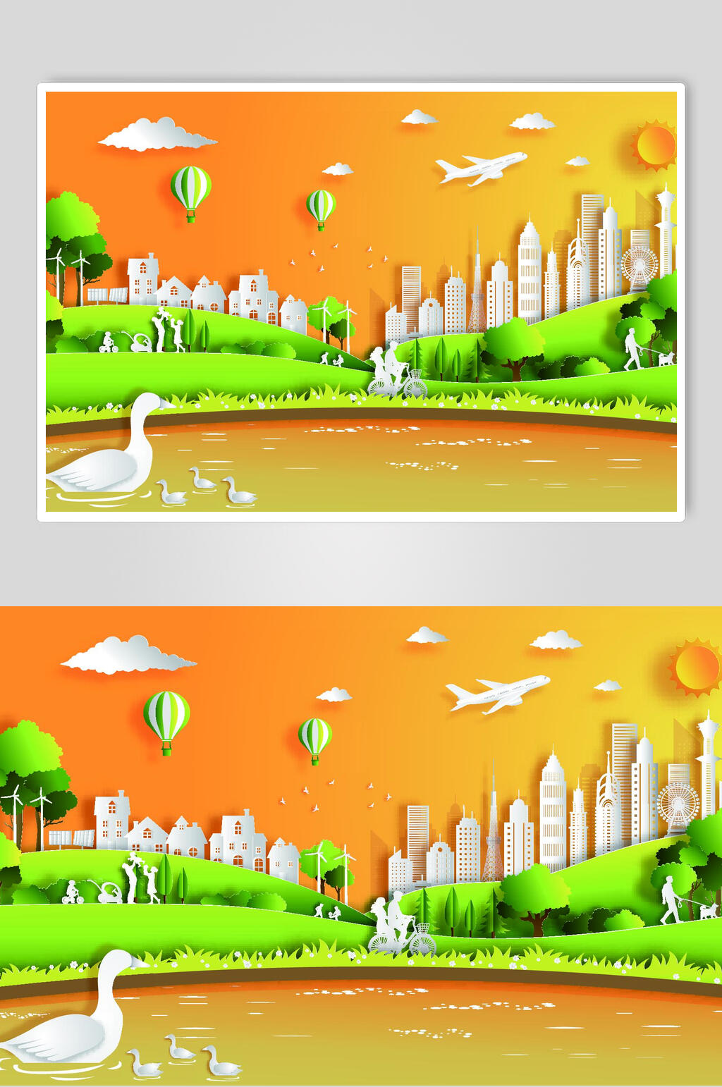 橙色卡通环保插画素材素材
