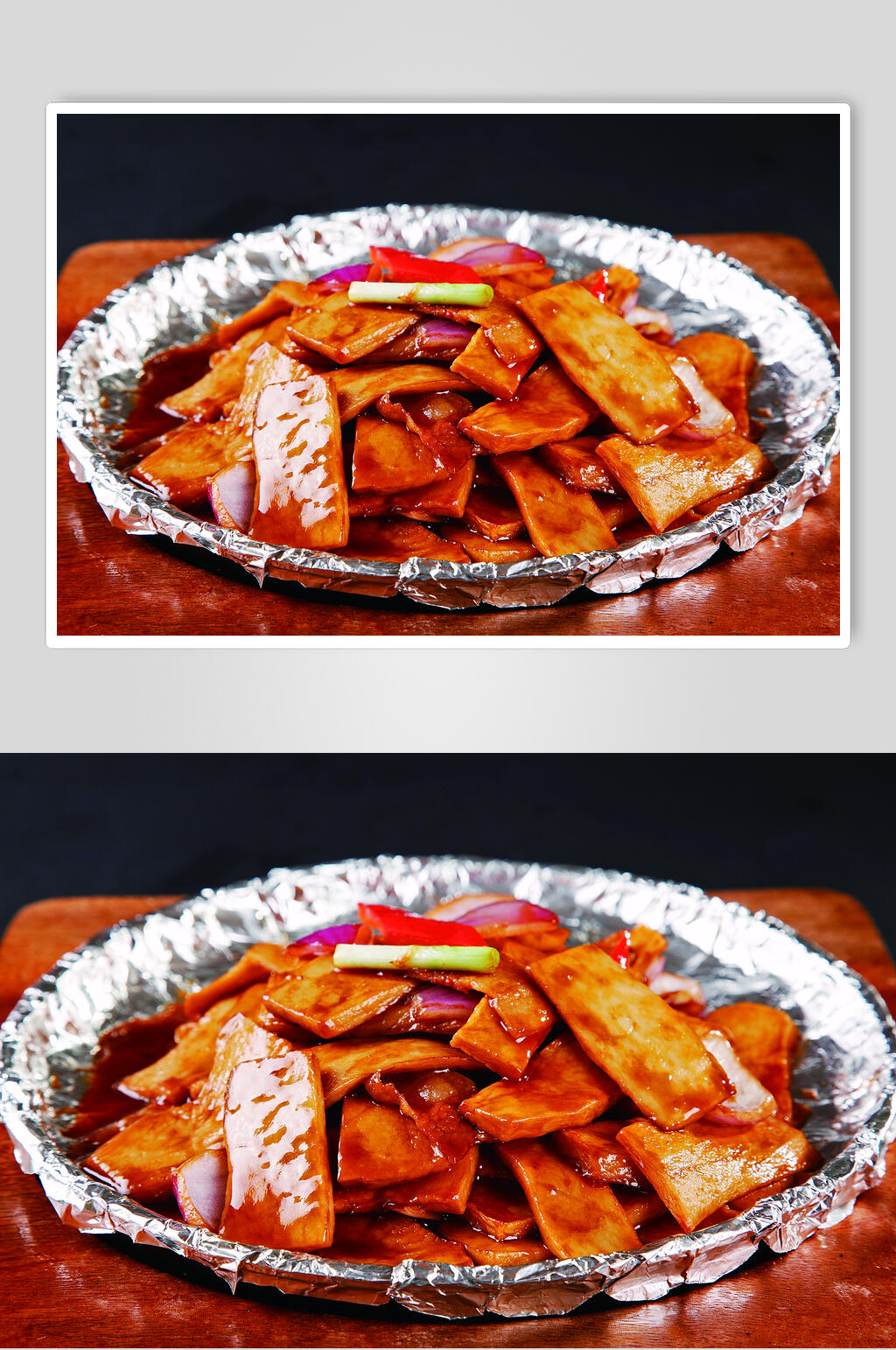 香辣美味铁板杏鲍菇食品摄影图片素材