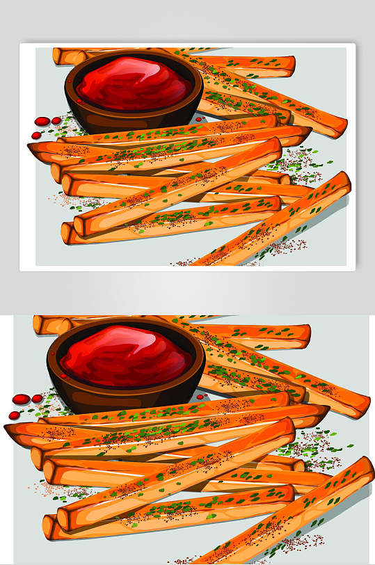 薯条番茄酱食物美食插画矢量素材