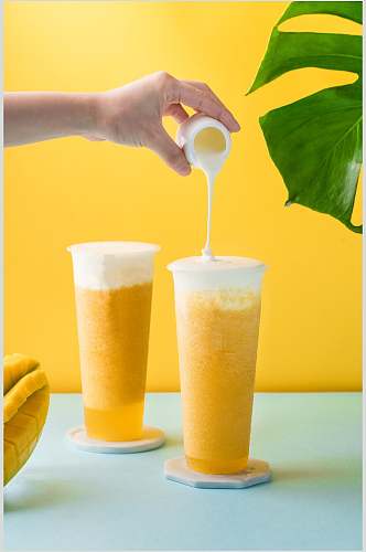 芒果奶盖奶茶食物摄影图片