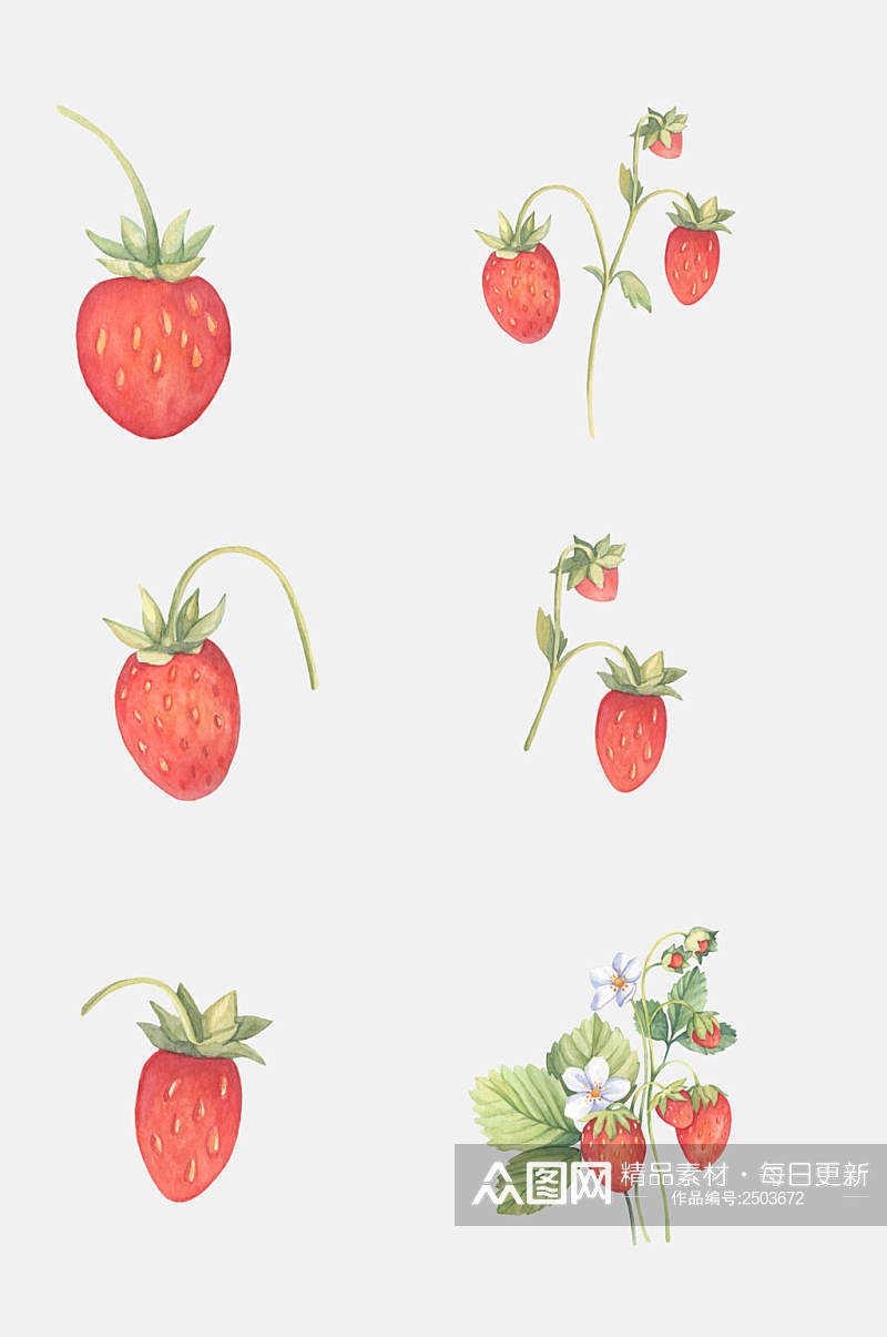 手绘原宿水果草莓免抠素材素材