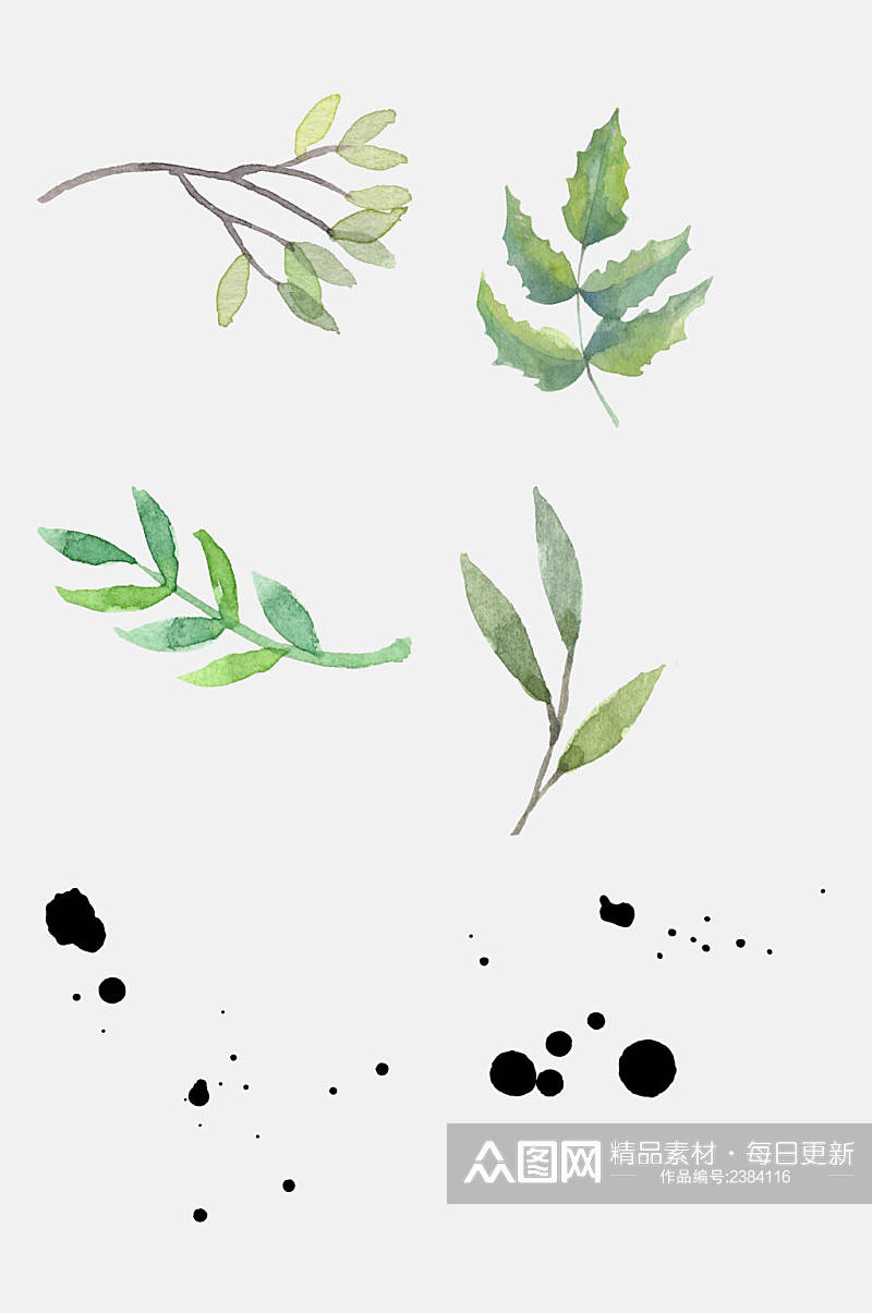 小清新手绘动植物叶子墨迹免抠元素素材