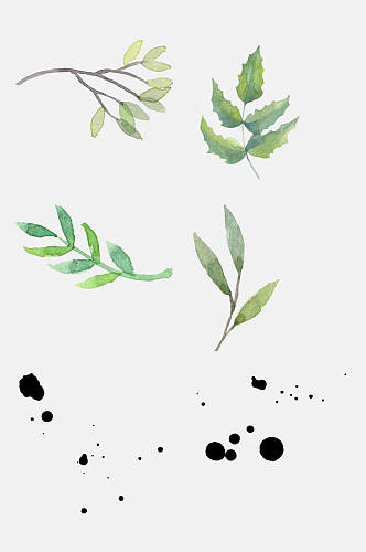小清新手绘动植物叶子墨迹免抠元素