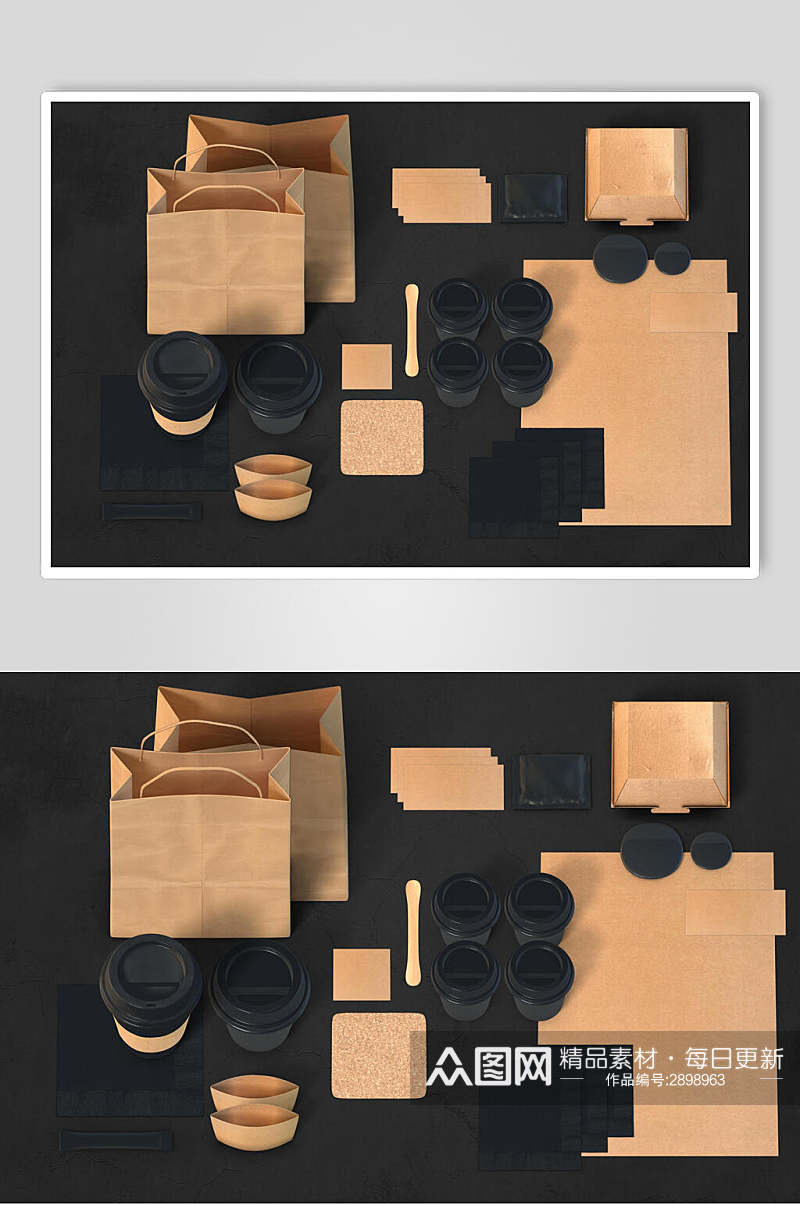 牛皮纸咖啡食品包装餐具场景样机素材
