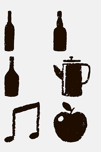 酒瓶水果缎带徽章图标免抠素材