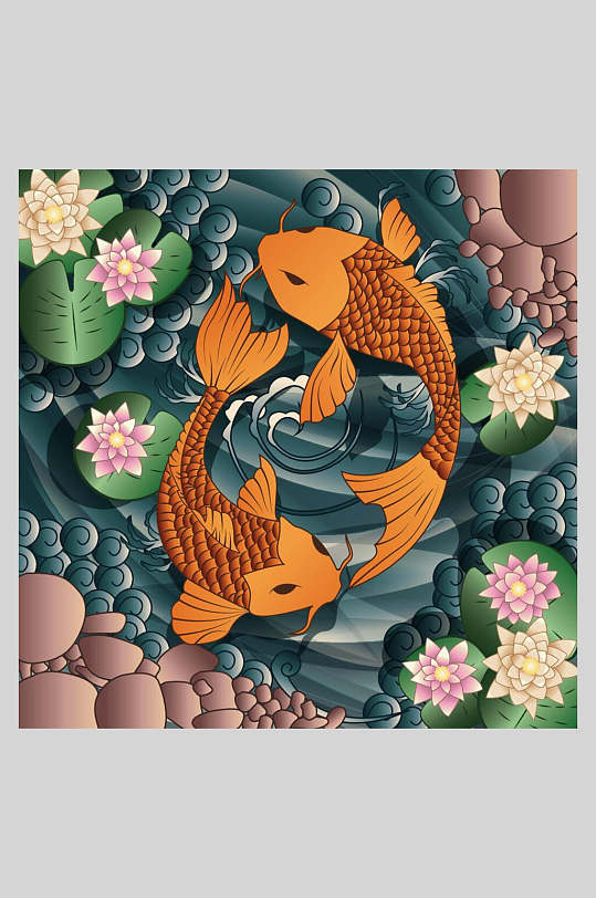 日系和风日式鲤鱼印花矢量插画