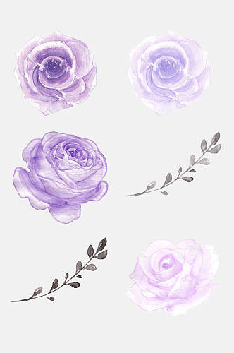 紫色森系手绘水彩花朵免抠元素