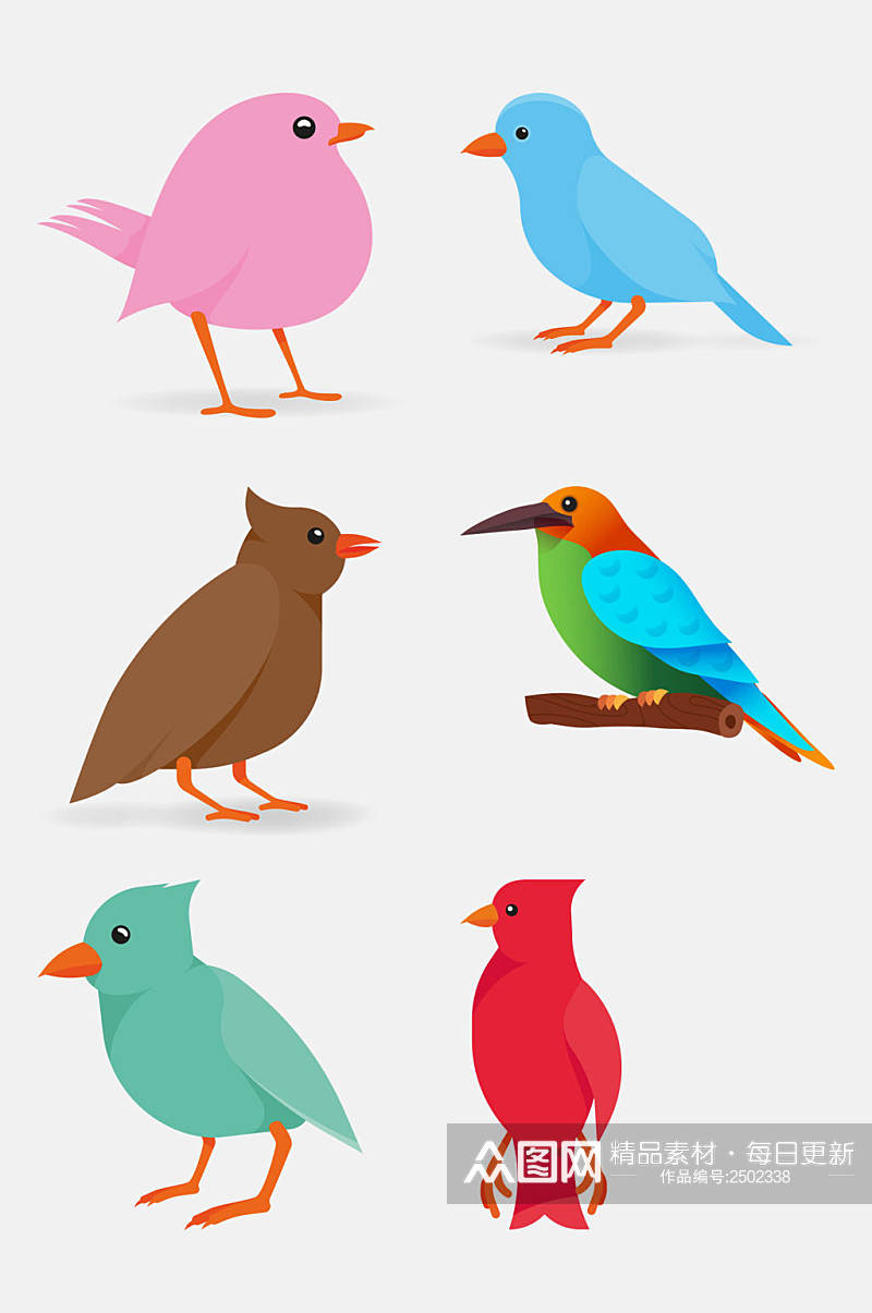 彩色卡通扁平化动物小鸟免抠元素素材