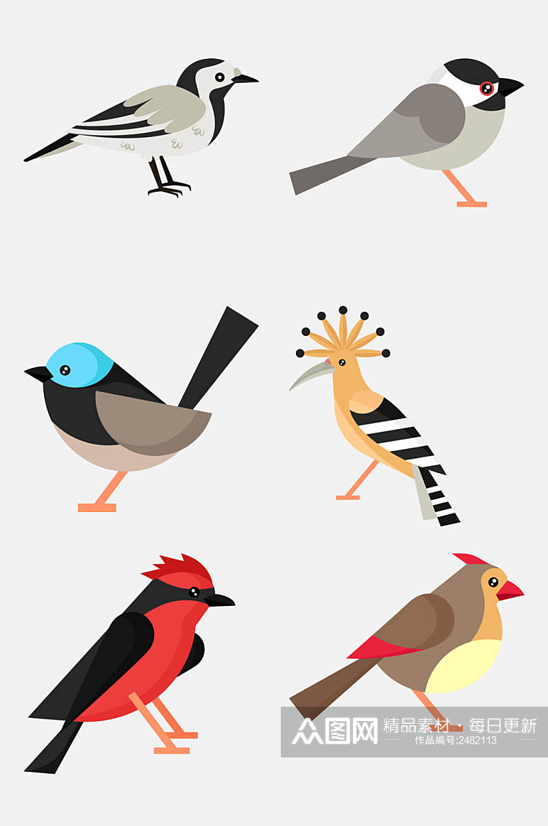 时尚卡通扁平化动物小鸟免抠元素素材